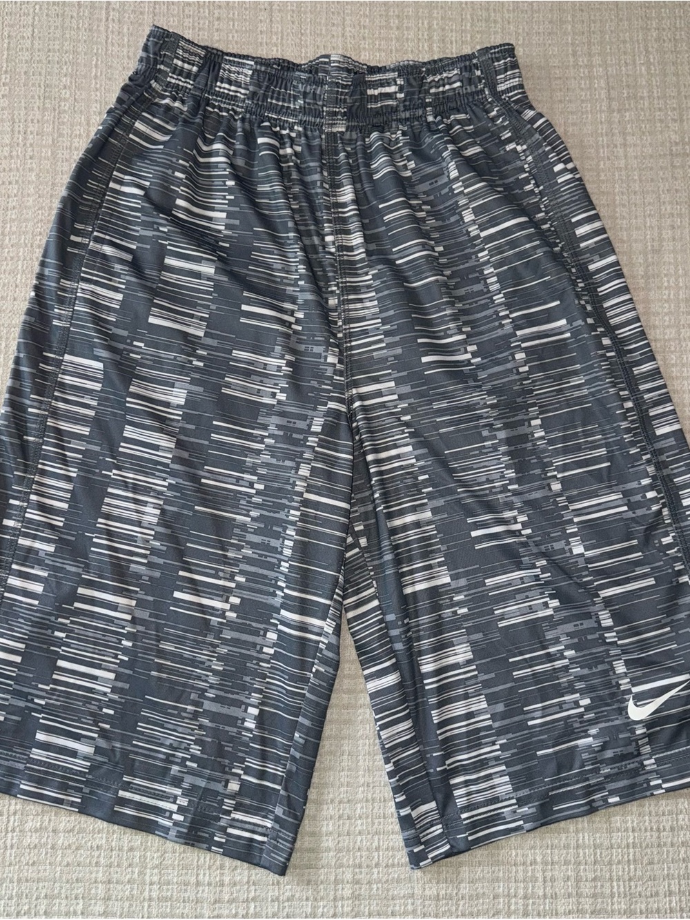 Nike Boys Gray & White Pixel Pattern Athletic Shorts